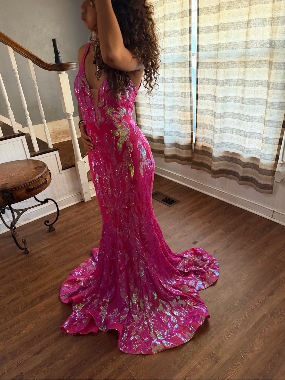 Jovani Hot Pink Sequin Maxi Dress - Picture 9 of 12
